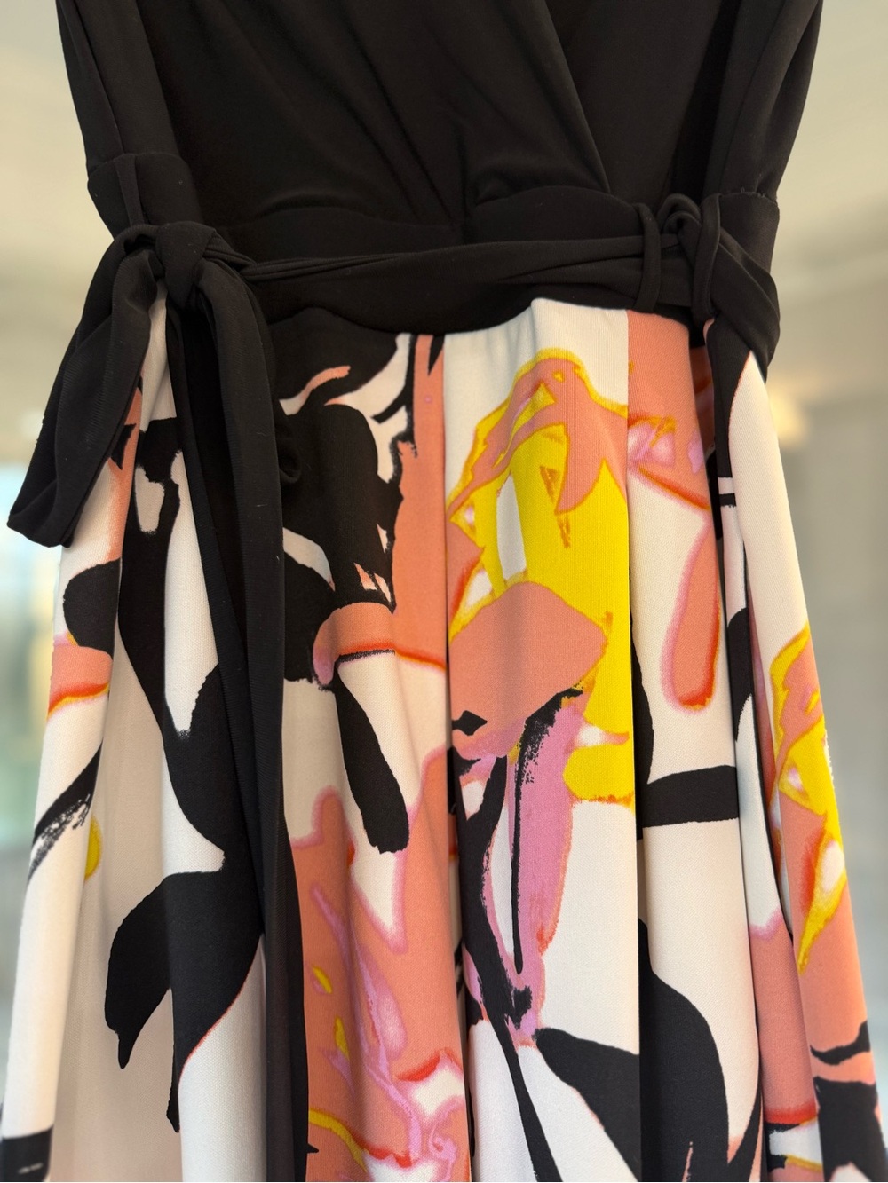 Dress Barn Black Top Midi Dress with Pink, Yellow & White Floral Skirt - Picture 2 of 3